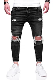 Rello & Rees Herren Destroyed Jeans Hose JN-3299 [Schwarz, W32/L32]