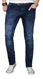 Designer Herren Jeans Hose Regular Slim Fit Jeanshose Basic Stretch [AS-054 - W31 L34] , Dunkelblau Effect
