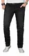 Designer Herren Jeans Hose Regular Slim Fit Jeanshose Basic Stretch [AS-056 - W32 L32] , Schwarz Effect