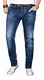 Alessandro Salvarini Designer Herren Jeans Hose Regular Slim Fit Jeanshose Basic Stretch [AS-052 - W32 L30] , Dunkelblau Used