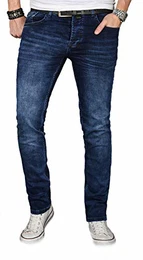 Designer Herren Jeans Hose Regular Slim Fit Jeanshose Basic Stretch [AS-054 - W32 L32] , Dunkelblau Effect