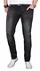 Designer Herren Jeans Hose Regular Slim Fit Jeanshose Basic Stretch [AS-057 - W31 L34] , Schwarz Washed