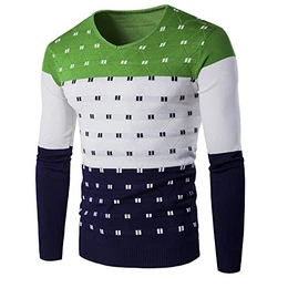 QXH Herren Pullover Stricken Rundhals Kragen und Langen Ärmeln Slim, Grün, M