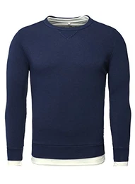 Herren Pullover LIFE Double Look Logopatch Einfarbig Basic dunkelblau M