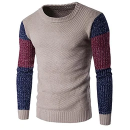 QXH Herren Pullover Stricken Rundhals Kragen und Langen Ärmeln Slim, Khaki, XXL
