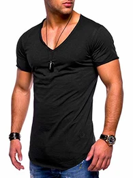 Herren T-Shirt Kurzarm Basic Oversize V-Neck MT-7102 [Schwarz,