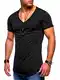 Rello & Reese Herren T-Shirt Kurzarm Basic Oversize V-Neck MT-7102 [Schwarz,