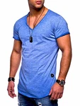 Rello & Reese Herren T-Shirt Kurzarm Basic Oversize V-Neck MT-7102 Blau (MT-7102)
