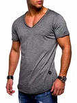 Rello & Reese Herren T-Shirt Kurzarm Basic Oversize V-Neck MT-7102 Dunkelgrau (MT-7102)