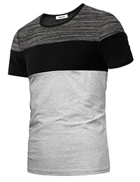 KAIUSI Herren Basic Rundhals Streifen Pullover Kurzarmshirt Grau-Schwarz-Kurzarm Medium