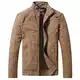 WenVen Herren Lässige Outdoor Jacke Leicht Baumwolle Jacken Stehkragen Übergangsjacke Cargo Reißverschluss Mäntel Kahki M