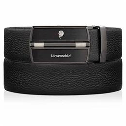 Löwenschild eleganter Business Gürtel Herren schwarz Leder mit Koppelschließe passt zu jedem Outfit Genuine Leather 2. Schicht Rindsleder Automatik Gürtel 3,5 cm breit in 115cm 120cm 125cm Länge