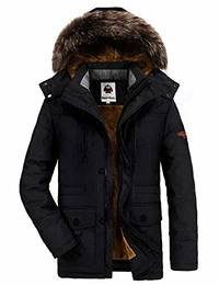 Gefütterte Winterjacke Herren Winterparka Verdickte Parka Jacke mit Fell Übergangsjacke Warme Wintermantel mit Fellkapuze, A07-schwarz, Gr. EU-M