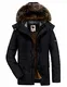 Gefütterte Winterjacke Herren Winterparka Verdickte Parka Jacke mit Fell Übergangsjacke Warme Wintermantel mit Fellkapuze, A07-schwarz, Gr. EU-M