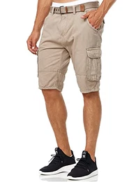 Herren Monroe Cargo Cargo-Shorts inkl. Gürtel Bermuda Männer Sommerhose aus Baumwolle Greige M
