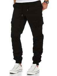 Herren Stretch Jogger Cargo Chino Jeans Hose 7007 Schwarz W32