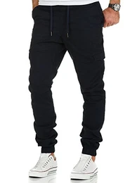 Herren Stretch Jogger Cargo Chino Jeans Hose 7007 Navyblau W30