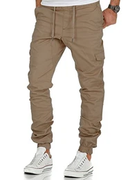 Herren Stretch Jogger Cargo Chino Jeans Hose 7007 Beige W30