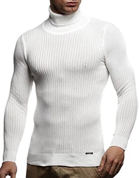 Herren Pullover mit Rollkragen Slim Fit Langarmshirt Schwarzer Männer dünner Strickpullover - Sweatshirt Rollkragenpullover - Pulli Sommer LN1670 Ecru Medium