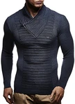 Leif Nelson Herren Strick-Pullover Schalkragen Slim Fit LN1535 schwarz/Dunkel Blau (LN1535)