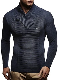 Herren Strick-Pullover Schalkragen Slim Fit Winter Sommer Moderner Männer Pulli Langarm T-Shirt mit Kragen Herren Hoodie-Longsleeve in schwarz LN1535 Dunkel Blau Medium