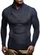 Leif Nelson Herren Strick-Pullover Schalkragen Slim Fit Winter Sommer Moderner Männer Pulli Langarm T-Shirt mit Kragen Herren Hoodie-Longsleeve in schwarz LN1535 Dunkel Blau Medium