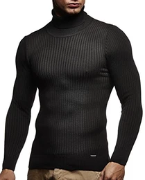 Herren Pullover mit Rollkragen Slim Fit Langarmshirt Schwarzer Männer dünner Strickpullover - Sweatshirt Rollkragenpullover - Pulli Sommer LN1670 Schwarz Medium