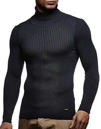 Herren Pullover mit Rollkragen Slim Fit Langarmshirt Schwarzer Männer dünner Strickpullover - Sweatshirt Rollkragenpullover - Pulli Sommer LN1670 Dunkel Blau Medium