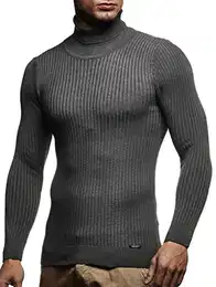 Herren Pullover mit Rollkragen Slim Fit Langarmshirt Schwarzer Männer dünner Strickpullover - Sweatshirt Rollkragenpullover - Pulli Sommer LN1670 Anthrazit Large