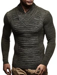 Leif Nelson Herren Strick-Pullover Schalkragen Slim Fit LN1535 schwarz/khaki (LN1535)