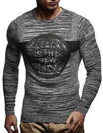 Herren Pullover Strickpullover Hoodie Sweatshirt Longsleeve Kapuzenpullover Langarm Sweater Rundhals Crew Neck Feinstrick; Größe M, Ecru-Schwarz