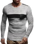 Leif Nelson Herren Strickpullover Rundhals Slim Fit LN1660 Ecru/Grau