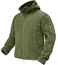 Fleecejacke Herren Winter Herrenjacke Military Jacke Army Jacke Herren Fliesjacke mit Kapuze Winddicht Funktionsjacke Fleece Outdoorjacke Männer Dunkeloliv M