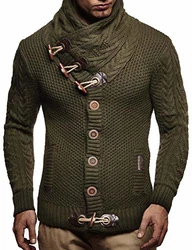 Leif Nelson Herren Strickjacke Schalkragen Slim Fit Winter-Freizeit-Jacke Moderne Männer Pulli Grobstrick Sweatjacke Langarm Hoodie-Pullover schwarz/khaki