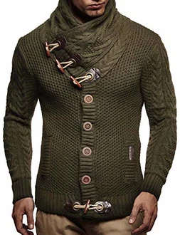 Leif Nelson Herren Strickjacke Schalkragen Slim Fit Winter-Freizeit-Jacke Moderne Männer Pulli Grobstrick Sweatjacke Langarm Hoodie-Pullover