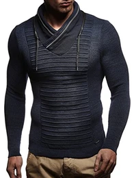 Herren dünner Strick-Pullover Stehkragen Slim Fit Winter Sommer Moderner Männer Feinstrick Pulli Sweatshirt Langarm LN1640 Dunkel Blau Small