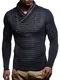 Leif Nelson Herren dünner Strick-Pullover Stehkragen Slim Fit Winter Sommer Moderner Männer Feinstrick Pulli Sweatshirt Langarm LN1640 Dunkel Blau Small