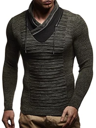 Herren dünner Strick-Pullover Stehkragen Slim Fit Winter Sommer Moderner Männer Feinstrick Pulli Sweatshirt Langarm LN1640 Khaki Small