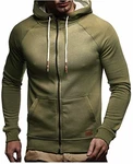 Leif Nelson Herren Sweatjacke mit Kapuze Slim Fit Hoodie-Cardigan LN8124 Schwarz/Khaki (LN8124)
