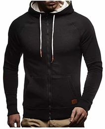 Herren Sweatjacke mit Kapuze Slim Fit Baumwolle-Anteil Modernes Hoodie-Cardigan Langarm Männer Schwarze Freizeit-Kapuzen-Jacke für Winter Sommer LN8124 Schwarz Medium