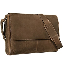 ''''Oskar'''' Umhängetasche Laptoptasche 15 Zoll aus echtem Leder Messenger Bag Business Vintage Look, Farbe:mittel - braun