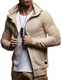 Herren Sweatjacke ohne Kapuze Stehkragen Baumwolle-Anteil Moderne Herren Hoodie-Cardigan Langarm Männer Schwarze Sweat-Freizeitjacke für Sommer Winter LN8131 Beige Medium