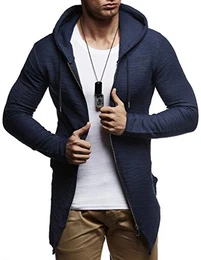 Herren Sweatjacke mit Kapuze Slim Fit Baumwolle-Anteil Basic Männer Hoodie-Cardigan Langarm Jungen Schwarze Kapuzenjacke für Winter Sommer LN-6301- Blau Medium