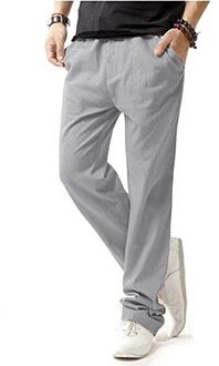 HOEREV Men Casual Strandhosen Leinen Hose Grau HOEREV Men Casual Strandhosen Leinen Hose Grau