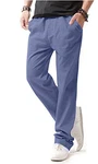 HOEREV Men Casual Strandhosen Leinen Hose Hellblau