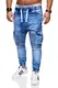 behype. Herren Destroyed Jogg-Jeans Biker Hose 80-2271 Hellblau 32