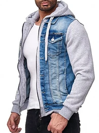 Herren Denim Jeans Jacke Casual Übergangsjacke Sweatjacke mit Kapuze
