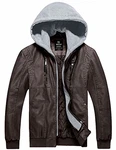 Wantdo Herren PU-Lederjacke mit Abnehmbarer Kapuze Retro Motorrad Windbreaker Medium Dunkelbraun