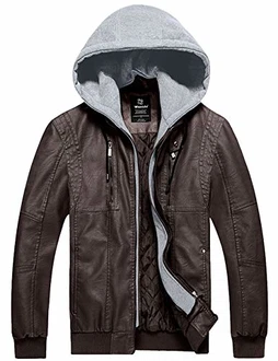 Wantdo Herren PU-Lederjacke mit Abnehmbarer Kapuze Retro Motorrad Windbreaker Wantdo Herren PU-Lederjacke mit Abnehmbarer Kapuze Retro Motorrad Windbreaker