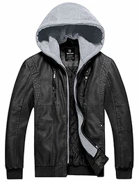 Herren Kunstleder Jacke Weiche Matte Textur Mantel Retro Motorrad Windbreaker Jacken Kapuze Weichem Futter Windbreaker Schwarz M
